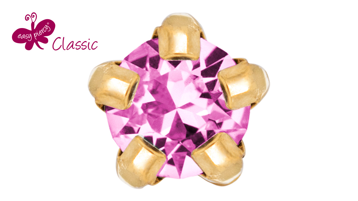 1 Paar Ohrstecker Easy Piercy Classic, vergoldet, Chaton Rosé Imitation