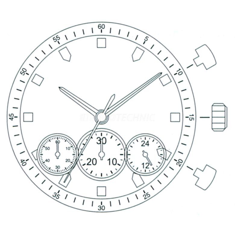 AU-Werk Miyota JS50 12 1/2''' SC STOPWATCH CS 24H 30MIN Quarz (364 | SR621SW)