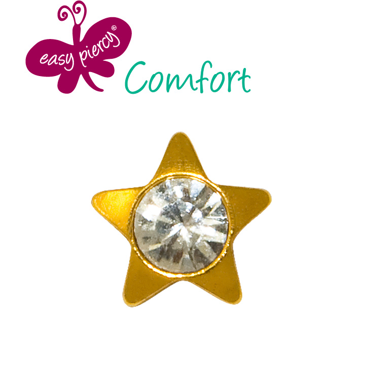1 Paar Easy Piercy Comfort Ohrstecker Ø 3,95 mm, vergoldet, Stern mit Brilliant Imitation