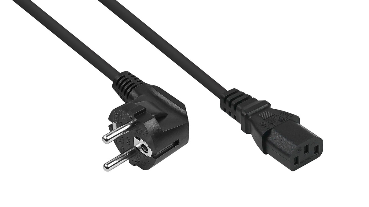 Kaltgeräte-Anschlusskabel Typ E+F, gewinkelt, 0,5 m