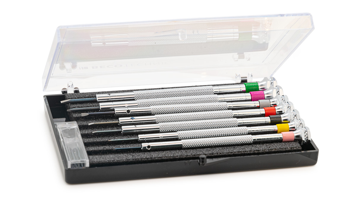 BasicPlus Schraubendreher, 7 Stück im Kunststoffbox, 0,6 - 2,0 mm, mit Ersatzklingen