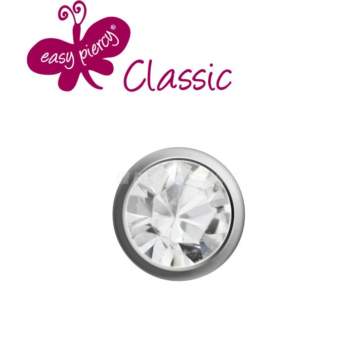 1 Paar Ohrstecker Easy Piercy Classic, weiß, Mini Brillant Imitation