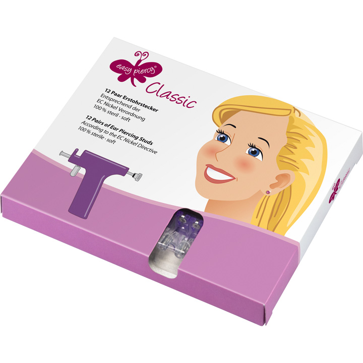 1 Paar Ohrstecker Easy Piercy Classic, weiß, Rubin Imitation