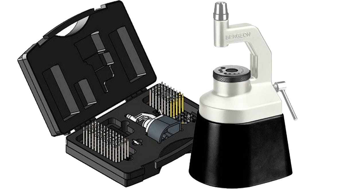 Bergeon 15285-D Triebnietwerkzeug mit Sockel und 100 Punzen