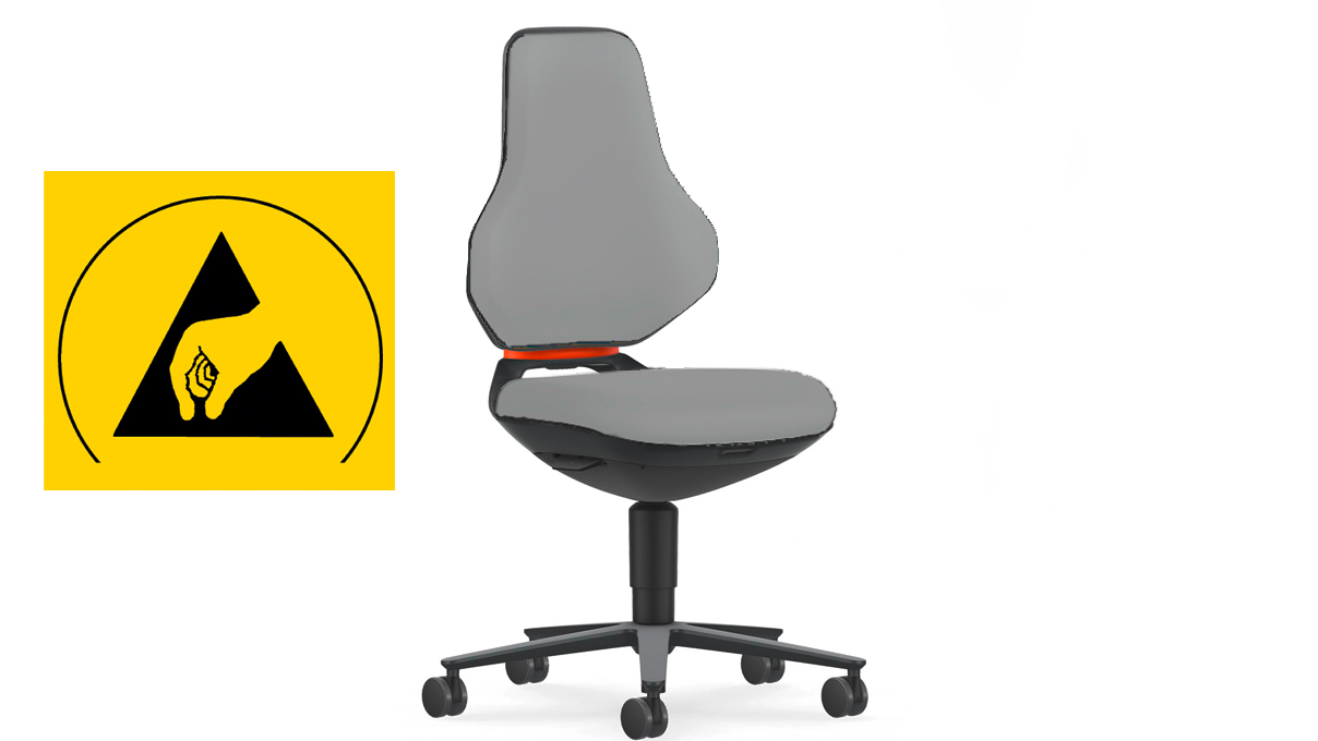 Bimos Texon Hightech-Arbeitsstuhl für Reinräume, ESD-geschützt, mit Rollen, Sitzhöhe 45 - 62 cm, ohne
Sitzpolster, Auto-Motion Technik, Gestell schwarz, Flex-Back orange
