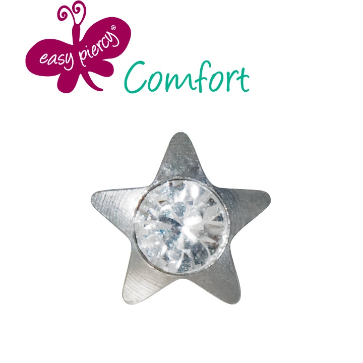 1 Paar Easy Piercy Comfort Ohrstecker Ø 3,95 mm, weiß, Stern mit Brilliant Imitation