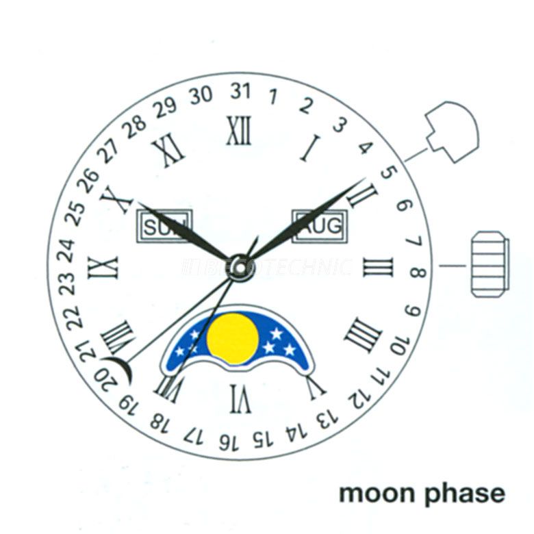 AU-Werk Miyota 6P80 10 1/2''' DAY10 SC MONTH MOON Quarz (364 | SR621SW)