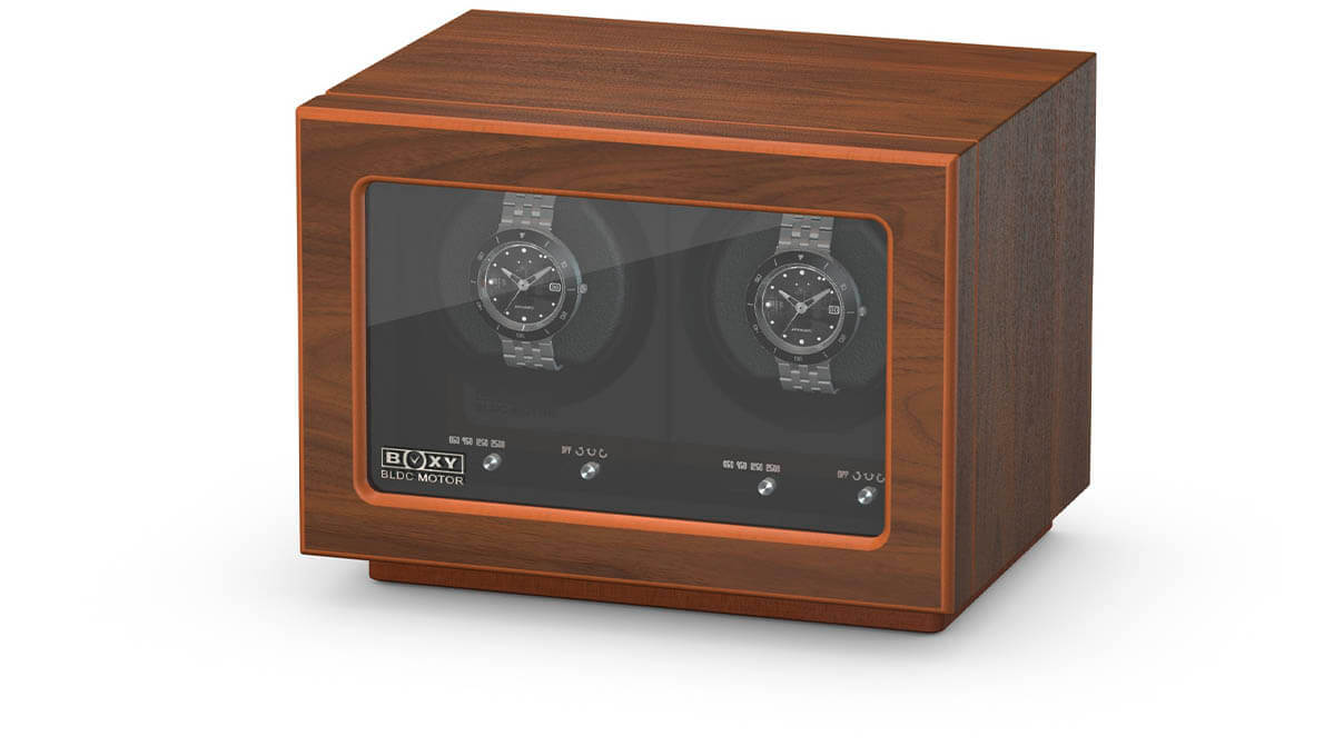 Boxy BLDC Uhrenbeweger für 2 Uhren, Walnuss