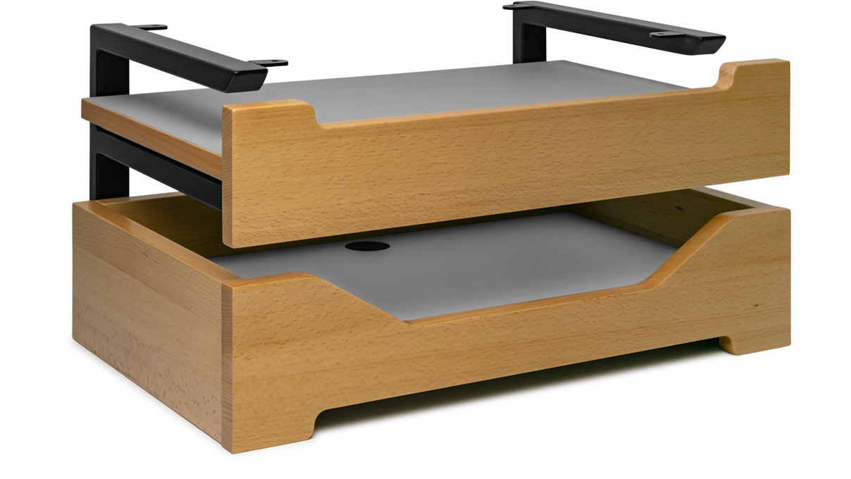 Mittelschublade, Doppelsystem für Goldschmiede und Fasser, Sonderausstattung für Ergolift Evolution
Breite 120 cm und 140 cm