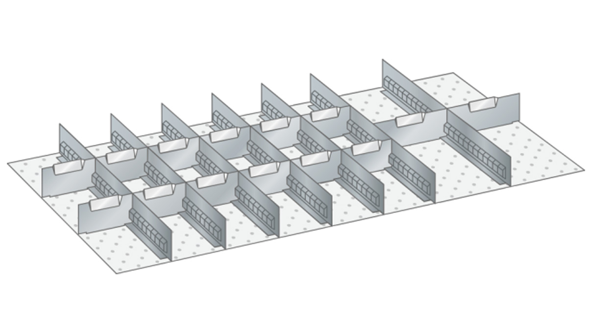 Lista Schlitzwände und Trennbleche, Set für 54 x 27 E mit 100 / 125 mm Fronthöhe, 21 Teile