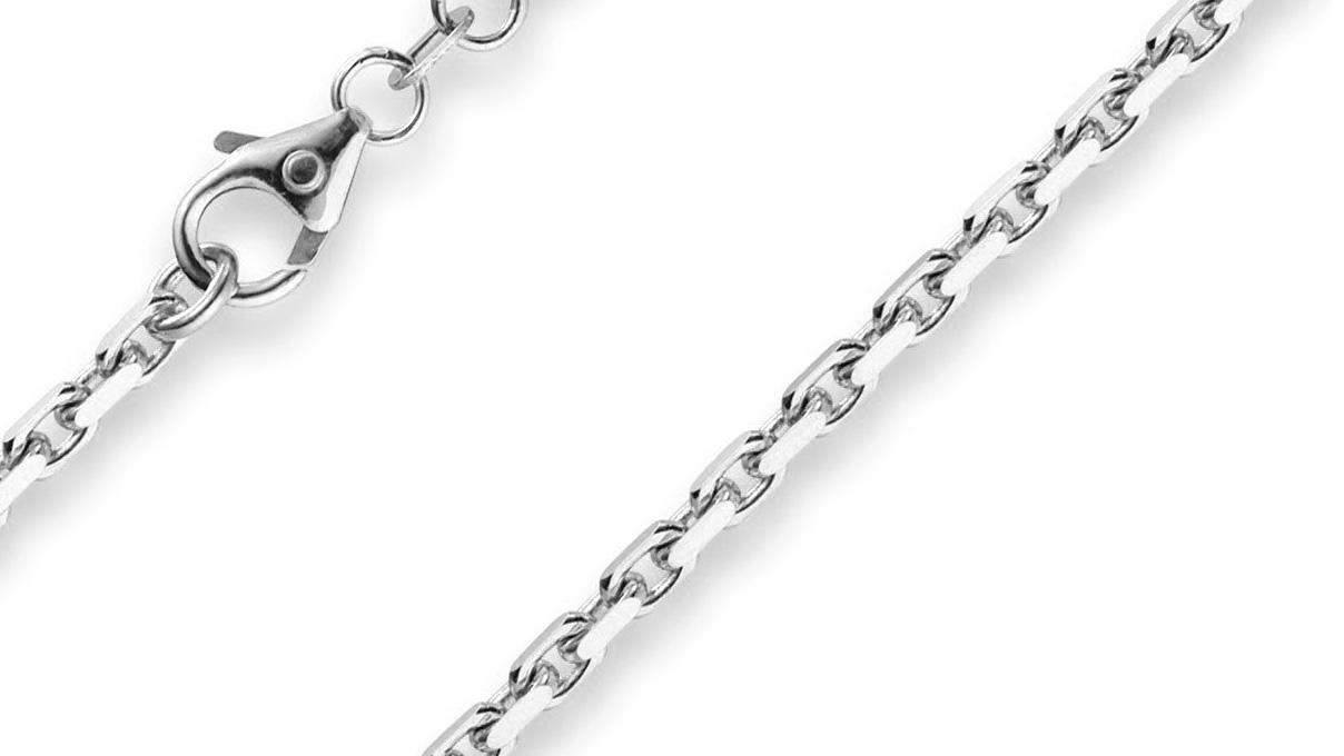 Collierkette mit Federring, 935/- Silber, Ankerkette diamantiert, Drahtstärke 0,4 mm, Länge 60 cm