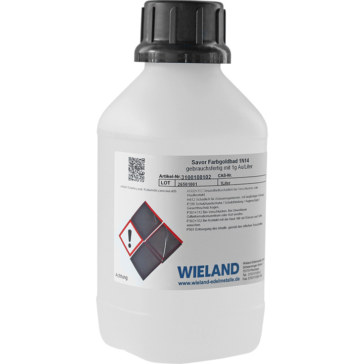 Farbgoldbad Savor mit 1 g Au/l, cyanidisch 1 N 14 (14 kt.) (gebrauchsfertig 1 Liter)
