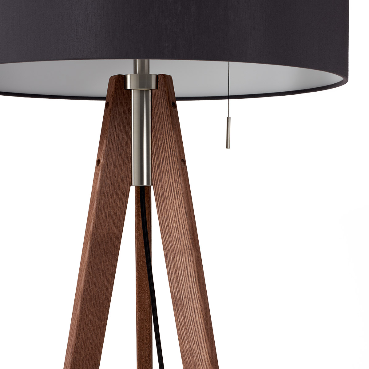 Stehleuchte Vivaa Free Wood, 45 W, 3000 K, Stehfüße aus Esche, Stoffschirm anthrazit