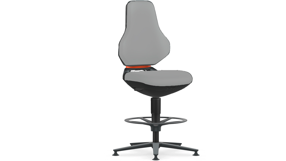 Bimos Texon Hightech-Arbeitsstuhl, mit Gleitern, und Fußkreuz, Sitzhöhe 57 - 81 cm, ohne Sitzpolster, Auto-Motion Technik, Gestell
schwarz, Flex-Back orange