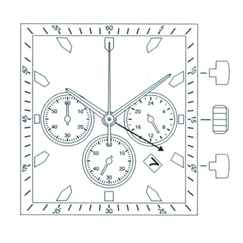 AU-Werk Miyota FS27 10 1/2''' DATE4.5, SUS SC CHR 24H SS MIN DUAL Quarz (377 | SR626SW) - Parallel Push