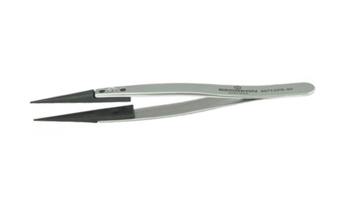 Bergeon 6571-CFR-3C Kornzange Form 3C, fein, kurz, antimagnetischer Stahl, Spitzen aus Kohlefaser