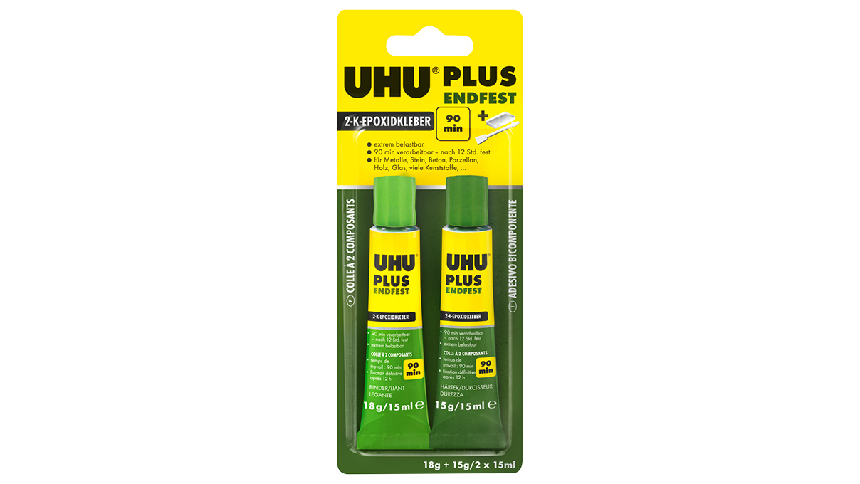 UHU Plus Endfest, 2-Komponenten Kleber, Einzeltuben, 1 x Härter 15g, 1 x Binder, 15g