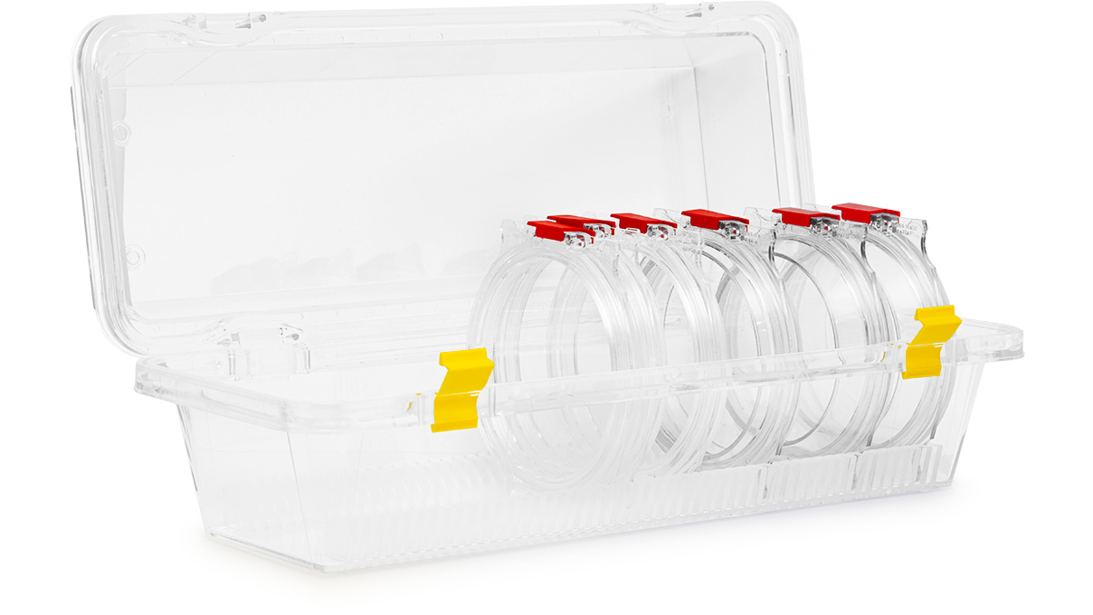 Sammelbox für runde Membrandosen mit einem Durchmesser von 64 mm, inkl. Abdeckung