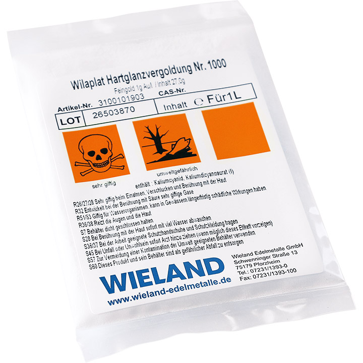 Hartglanzvergoldung Wilaplat 1000 Feingold mit 1 g Au/l, cyanidhaltig (Ansatzsalz für 1 Liter)
