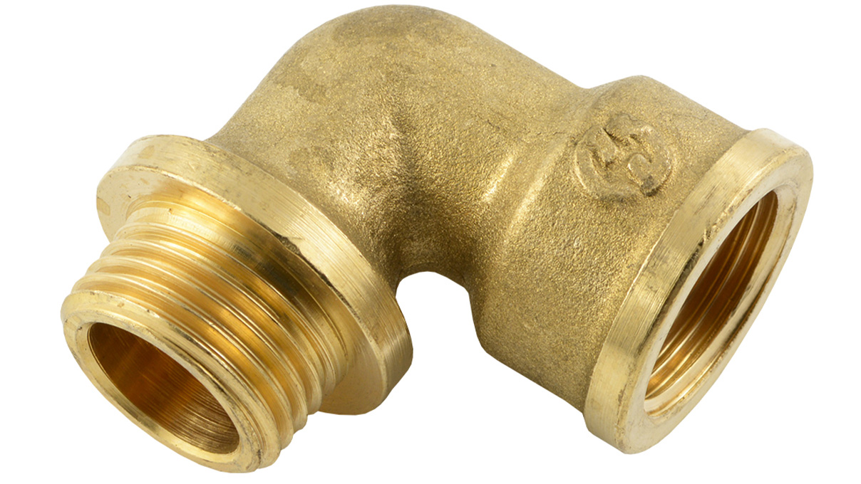 Einschraubwinkel 90°, Innen-/Außengewinde G1/2", Messing, geschmiedet