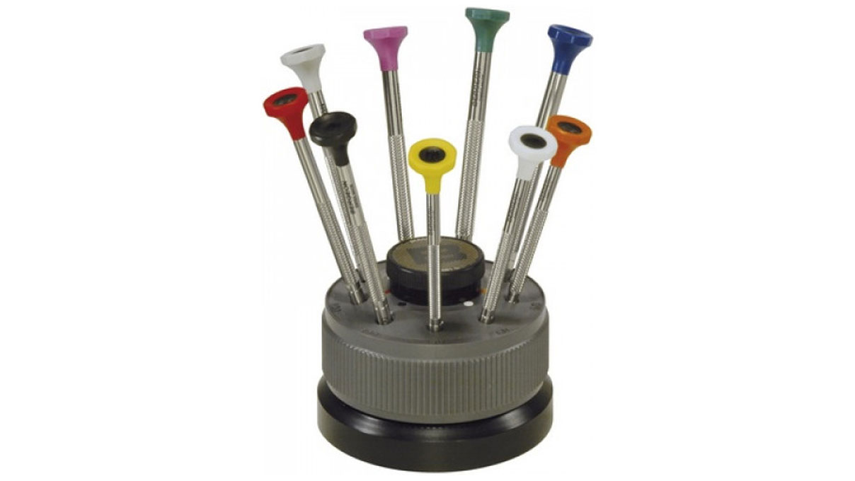 Bergeon 30081-S9 Drehbarer Sockel mit 9 Schraubendrehern, Ø 0,5 - 2,5 mm