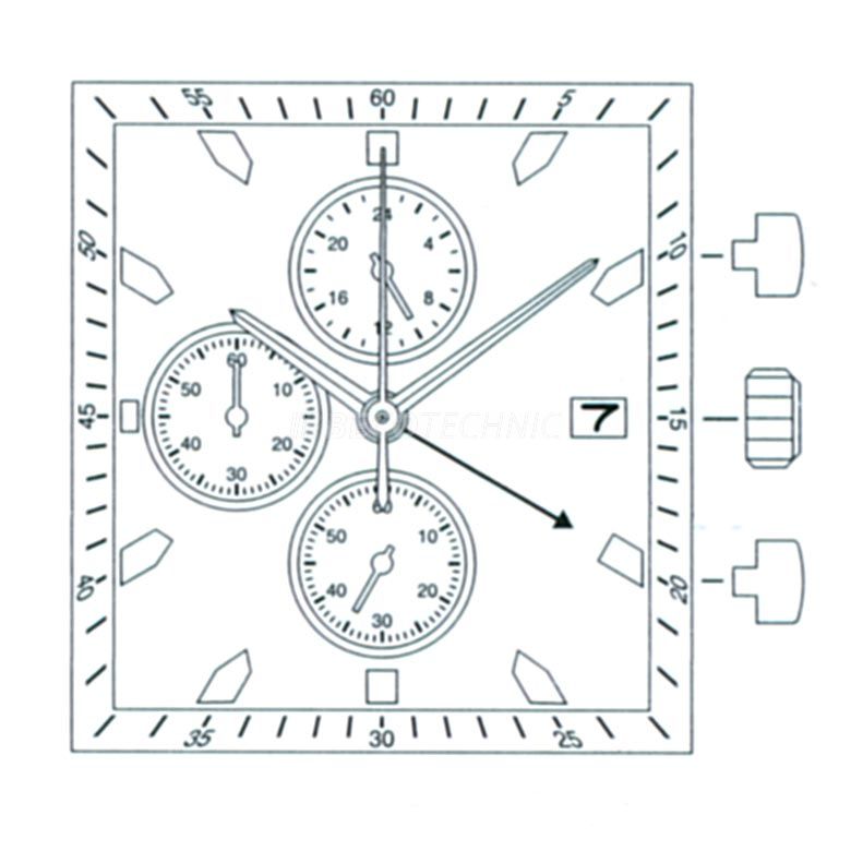 AU-Werk Miyota FS17 10 1/2''' DATE3 SC CHR 24H SEC MIN DUAL Quarz - Parallel Push
