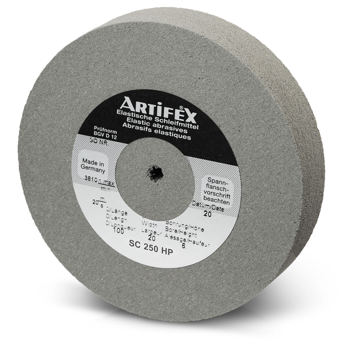 Artifex Schleifscheibe SC 250 HP, Körnung fein, Härte hart, Ø 100 x 20 mm, Bohrung Ø 6 mm