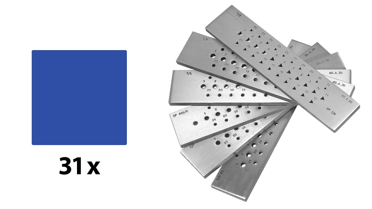 Zieheisen, Stahl, Quadratisch, 31 Löcher, 9 - 6 mm