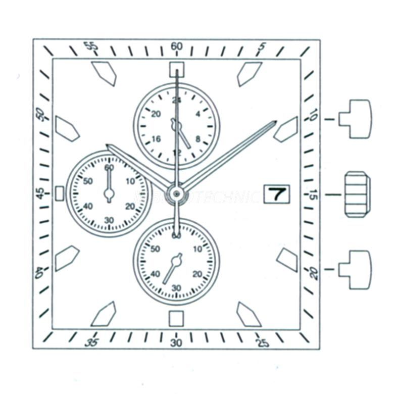 AU-Werk Miyota FS11 10 1/2''' DATE3 SC CHRONO 3 EYES 24H SEC MIN Quarz (377 | SR626SW) - Parallel Push