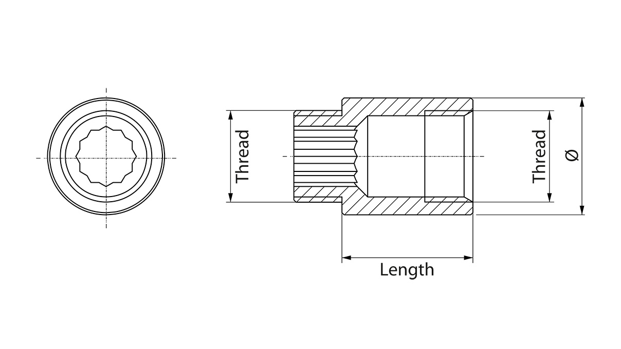Gewindeverlängerung mit Innenvielkant G 1/2"-15 mm, Messing
