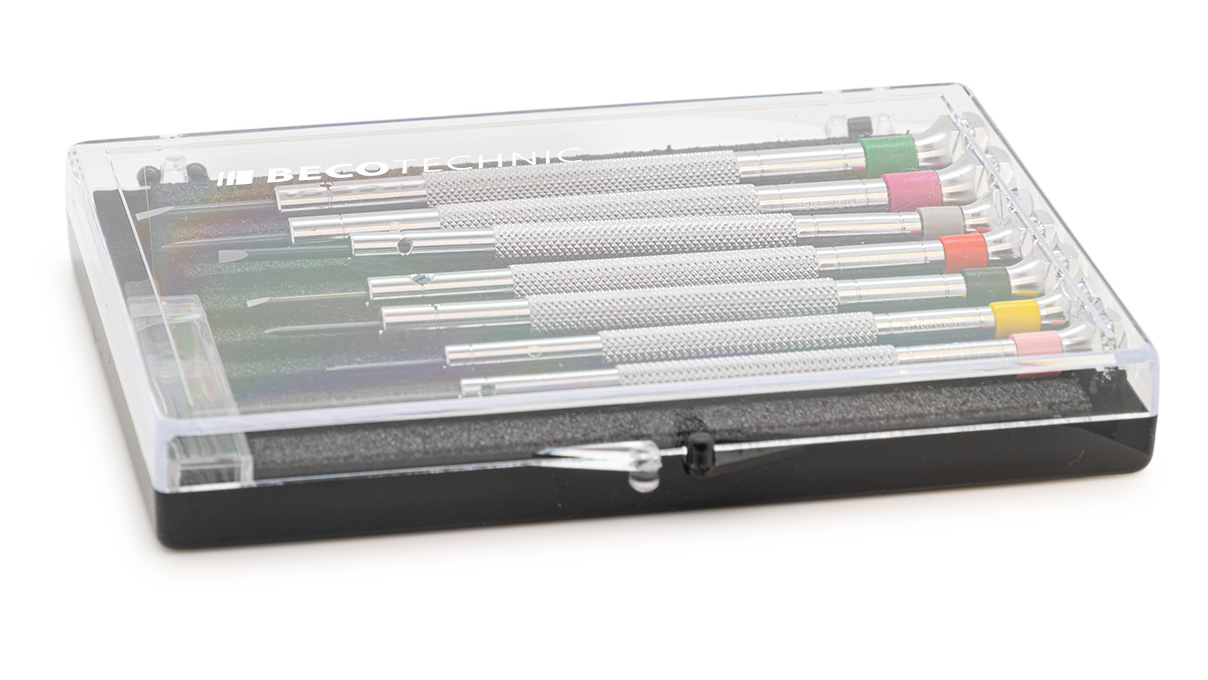 BasicPlus Schraubendreher, 7 Stück im Kunststoffbox, 0,6 - 2,0 mm, mit Ersatzklingen