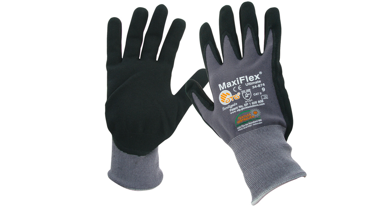 Paar Arbeitshandschuhe MaxiFlex Ultimate, Nitril-PU beschichtet, schwarz/grau, Größe 9