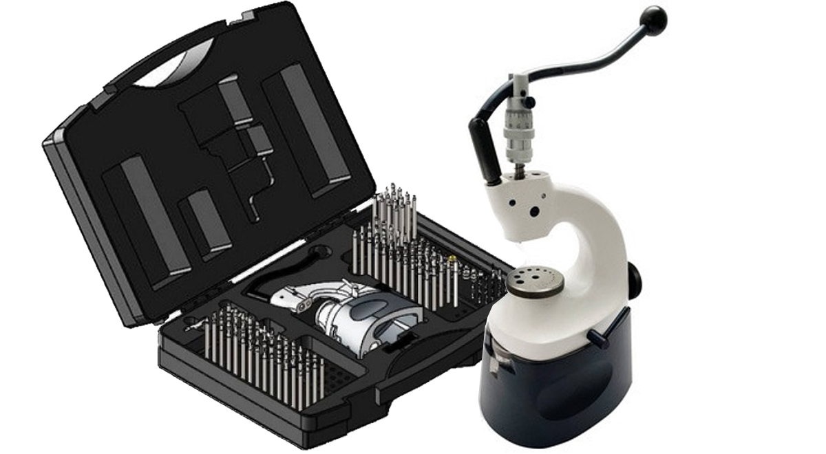 Star 15285-140.92 Steineinpress- & Triebnietwerkzeug zum Nieten und Einpressen, 105 Punzen, 12
Presstempeln und 15 Ambösschen, mit Sockel, in Koffer