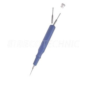 Ölgeber blau, gewölbt, mit Ersatzspitze im Griff, fein 0,3 mm
