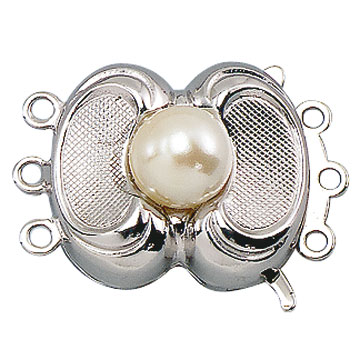 Collierschließe, 925/- Silber rhodiniert, 1 Perle, 3-reihig, 14 x 16 mm