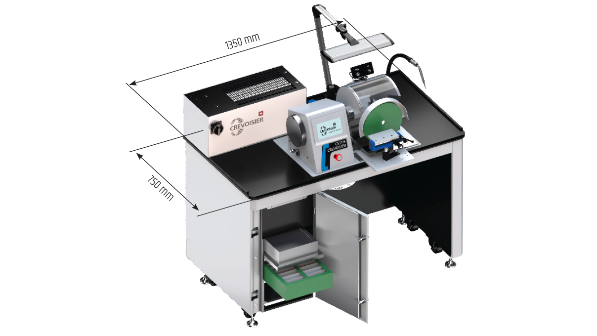 Crevoisier C551 (M12) mit Werktisch SLINE2 Short, inkl. Absaugung, Tischplatte schieferfarben, mit
Tischumrandung, Netzteil unten (400 V)