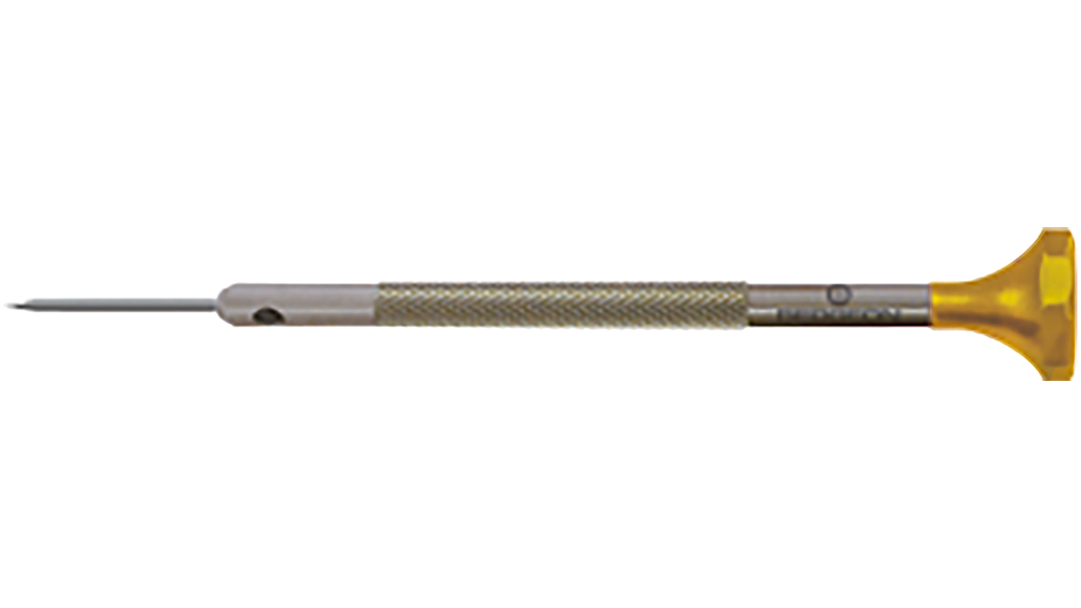 Bergeon 30081-180 Schraubendreher aus Edelstahl, Ø 1,80 mm, gelb, ergonomischer Kopf aus
selbstschmierendem POM-Kunststoff