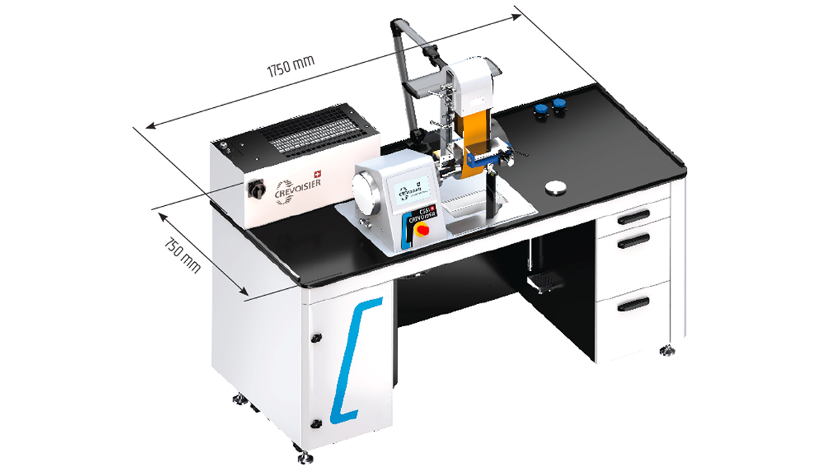 Crevoisier C551 (M12) mit Werktisch SLINE2 Comfort, inkl. Absaugung, Tischplatte schieferfarben mit
Tischumrandung, Netzteil unten (400 V)