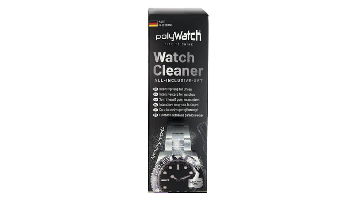 polyWatch Watch Cleaner, Set mit Reinigungsspray, 1 Mikrofasertuch und 2 Poliertüchern