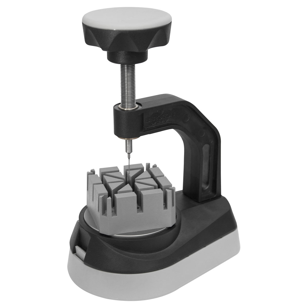 Bergeon 8845 Pressstock zum Ein- und Ausstoßen der Stifte, mit Rad, Inhalt: 6745-G 2x 0.60/0.80/1.00  mm, 6745-GC
2x 0.60/0.80/1.00 mm