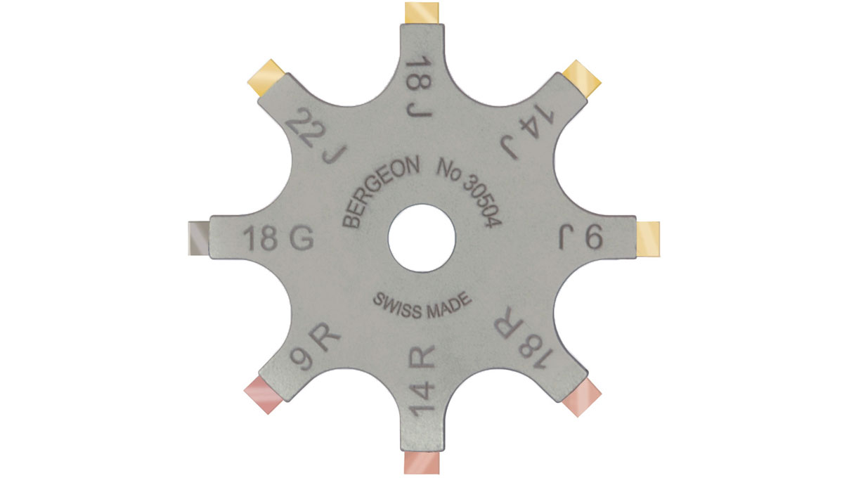 Bergeon 30504, Probierstern für Gold, 8 Spitzen aus Gelb-, Rot-, Weißgold, 9, 14, 18, 22 ct