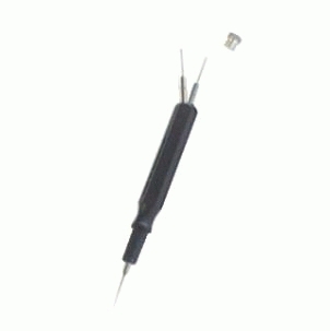 Ölgeber schwarz, flach, mit Ersatzspitze im Griff, fein 0,2 mm