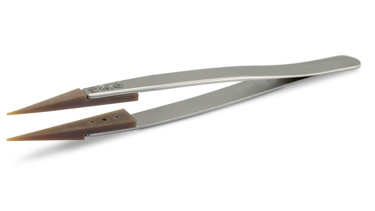 Pinzette AntiScratch, medium, Spezialform, Polymerspitzen, antistatisch, nicht magnetisch