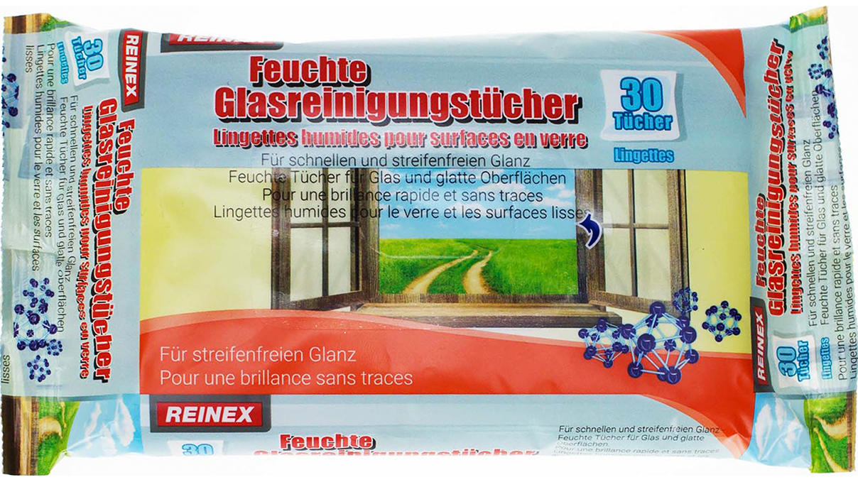 Reinex Feuchte Glasreinigungstücher, 100% Viskose