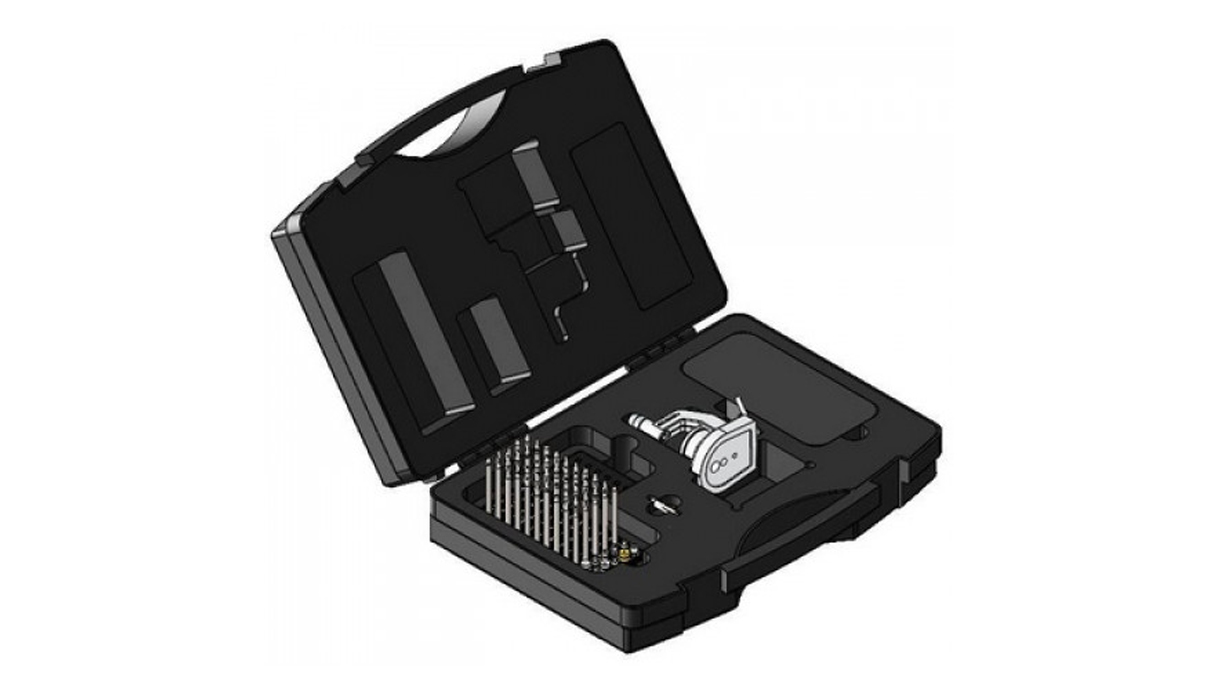 Bergeon 15285-B Triebnietwerkzeug mit 50 Punzen, ohne Sockel, im Koffer