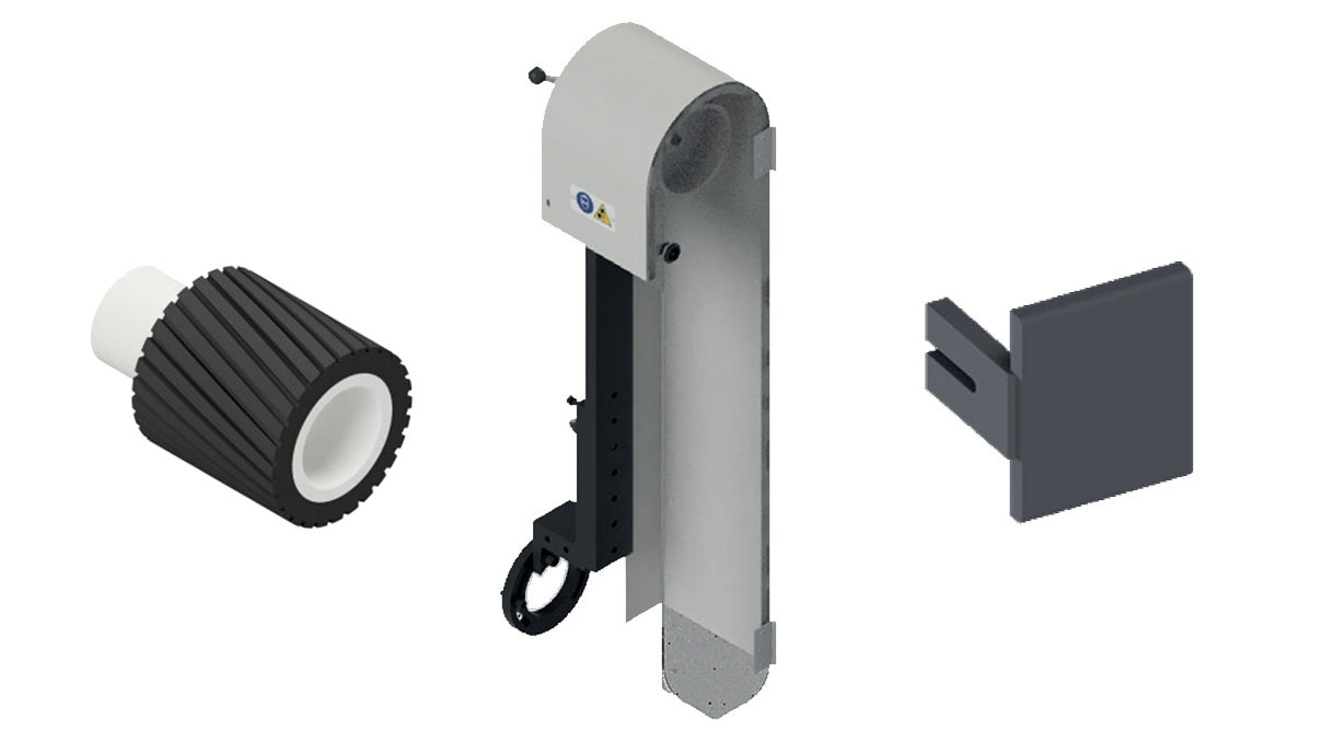 Crevoisier Bandschleif-/Satiniereinheit vertikal (M12), inkl. Schleifhalterung 1000 x 100, Bandauflage aus gehärtetem Stahl,
Antriebsrolle aus geriffeltem Gummi in Ø 100 mm