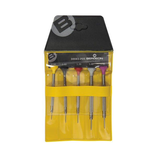 Bergeon 30081-P05 Tasche mit 5 Schraubendrehern, Ø 0,8 - 1,6 mm