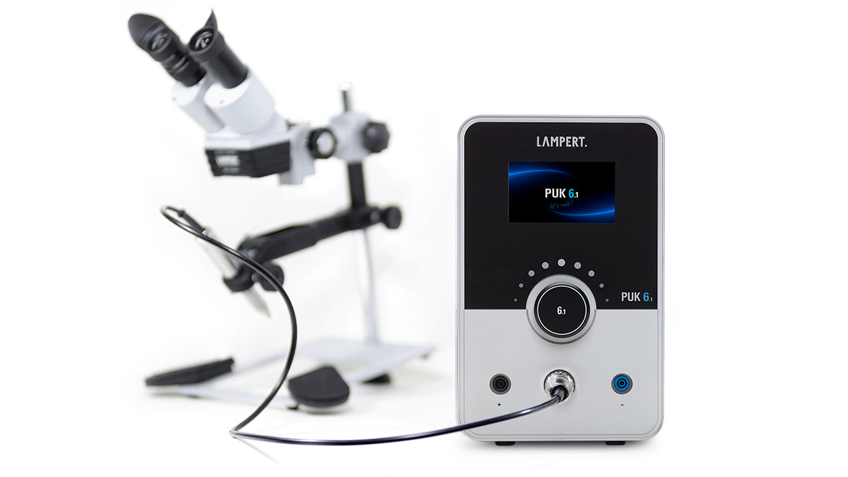 Lampert Punktschweißgerät PUK 6.1 mit Schweißmikroskop SM 6 und Handstück