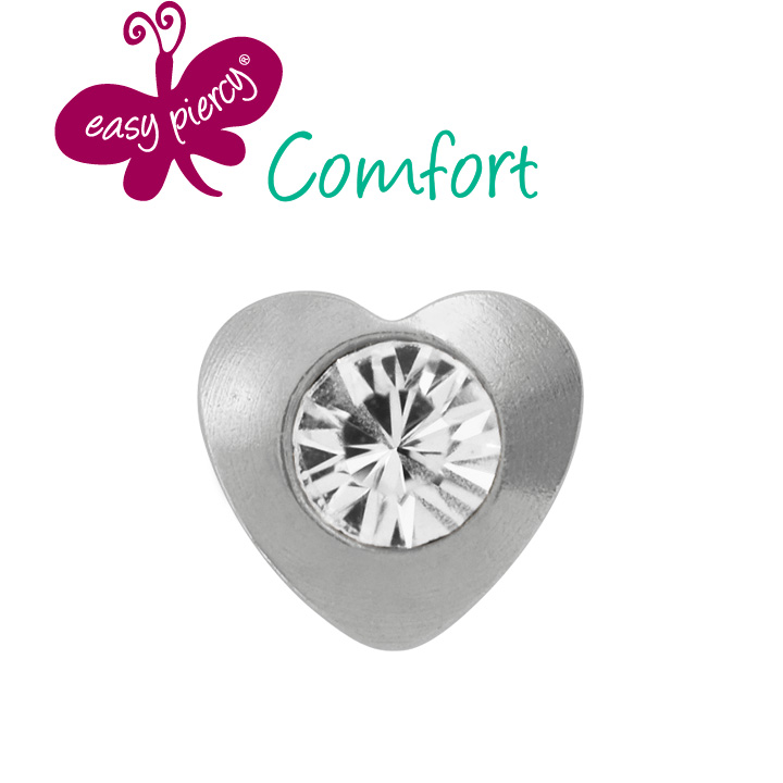 1 Paar Easy Piercy Comfort Ohrstecker Ø 3,95 mm, weiß, Herz mit Brilliant Imitation