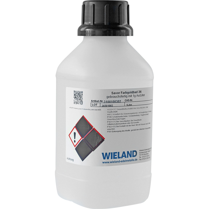 Farbgoldbad Savor mit 1 g Au/l, cyanidisch 3 N (rötlich-gelb) (gebrauchsfertig 1 Liter)
